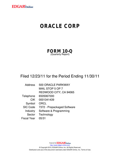 Thumbnail Oracle Quarterly Report 2012-q2