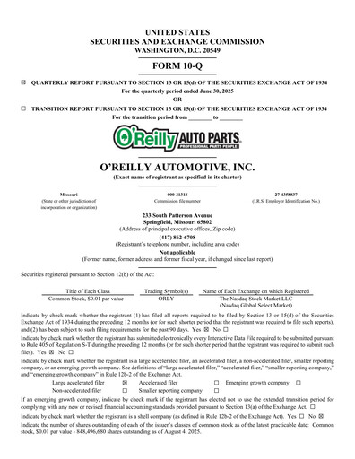 Thumbnail O'Reilly Automotive Quarterly Report 2025-q2