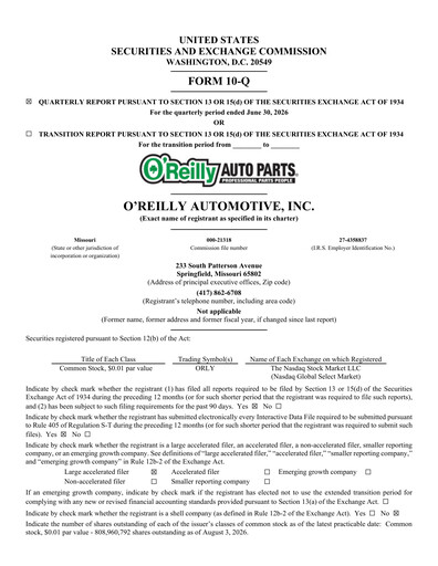 Thumbnail O'Reilly Automotive Quarterly Report 2026-q2