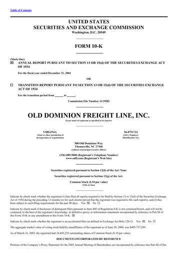 Thumbnail Old Dominion Freight Line
 Annual Report 2004