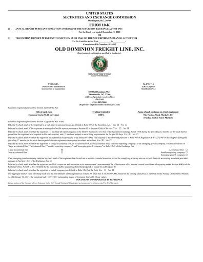 Thumbnail Old Dominion Freight Line
 Annual Report 2020
