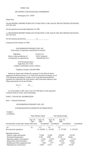 Thumbnail Old Dominion Freight Line
 Quarterly Report 2001-q3