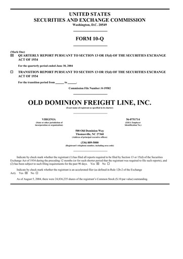 Thumbnail Old Dominion Freight Line
 Quarterly Report 2004-q2