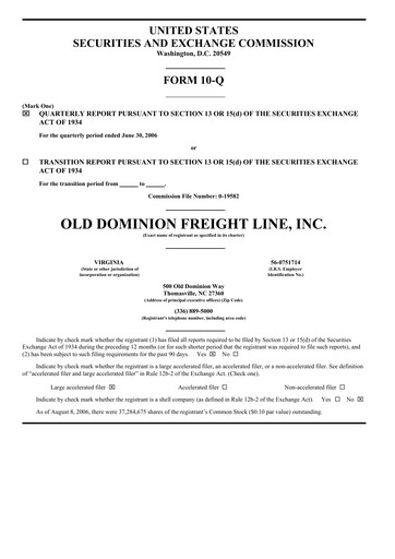 Thumbnail Old Dominion Freight Line
 Quarterly Report 2006-q2
