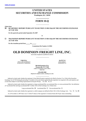 Thumbnail Old Dominion Freight Line
 Quarterly Report 2007-q3