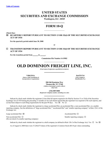 Thumbnail Old Dominion Freight Line
 Quarterly Report 2008-q2