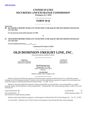 Thumbnail Old Dominion Freight Line
 Quarterly Report 2008-q3