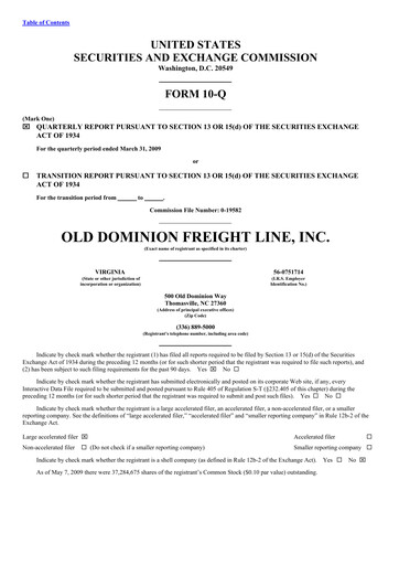 Thumbnail Old Dominion Freight Line
 Quarterly Report 2009-q1