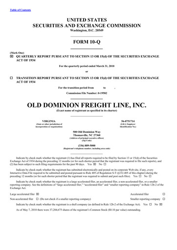 Thumbnail Old Dominion Freight Line
 Quarterly Report 2010-q1