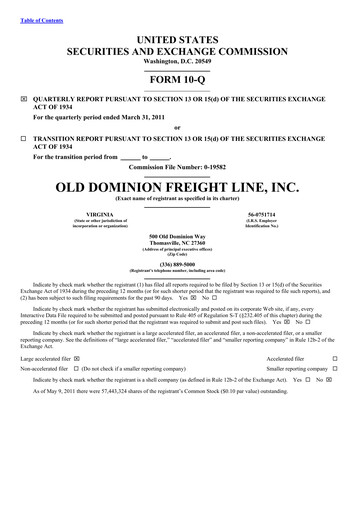 Thumbnail Old Dominion Freight Line
 Quarterly Report 2011-q1