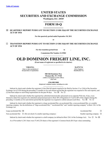 Thumbnail Old Dominion Freight Line
 Quarterly Report 2011-q3