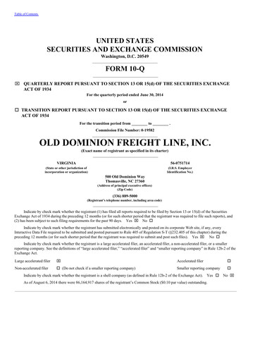 Thumbnail Old Dominion Freight Line
 Quarterly Report 2014-q2