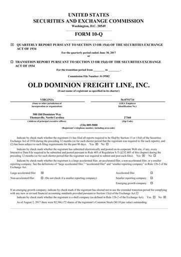 Thumbnail Old Dominion Freight Line
 Quarterly Report 2017-q2