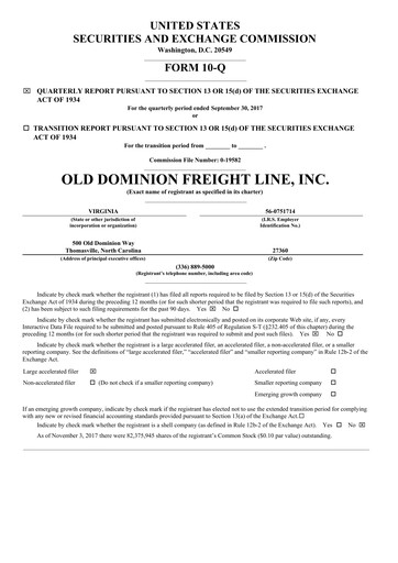 Thumbnail Old Dominion Freight Line
 Quarterly Report 2017-q3