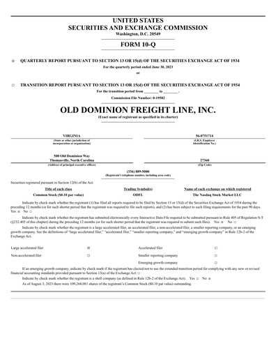 Thumbnail Old Dominion Freight Line
 Quarterly Report 2023-q2