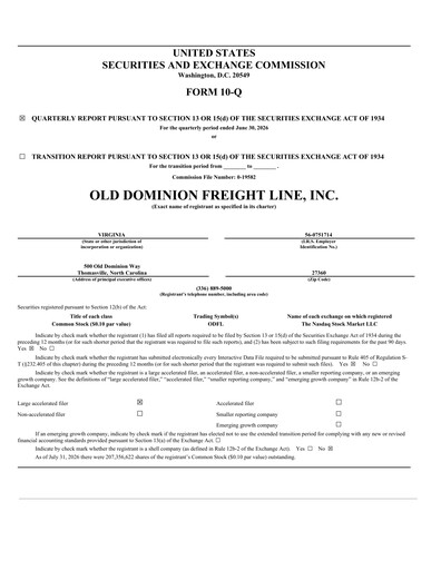 Thumbnail Old Dominion Freight Line
 Quarterly Report 2026-q2