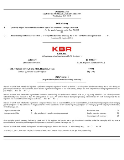 Thumbnail KBR
 Quarterly Report 2018-q2