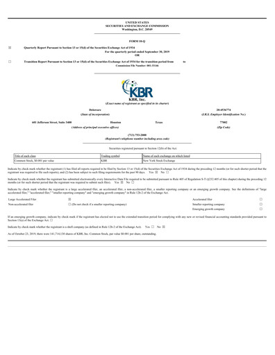 Thumbnail KBR
 Quarterly Report 2019-q3