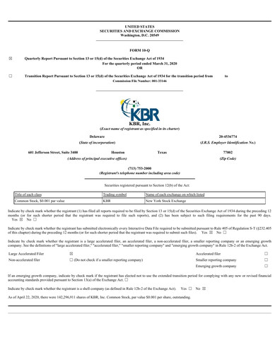 Thumbnail KBR
 Quarterly Report 2020-q1