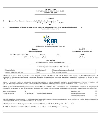Thumbnail KBR
 Quarterly Report 2020-q2