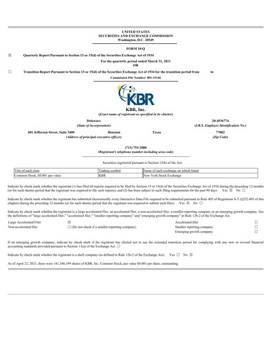Thumbnail KBR
 Quarterly Report 2021-q1