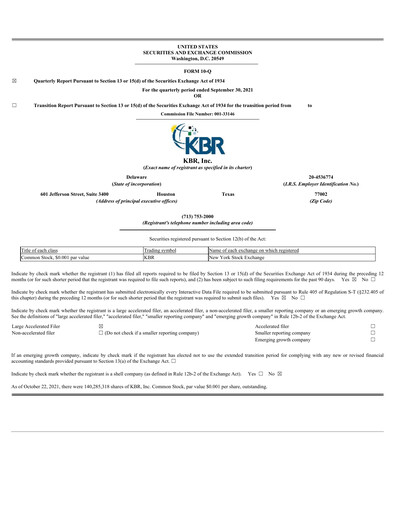 Thumbnail KBR
 Quarterly Report 2021-q3