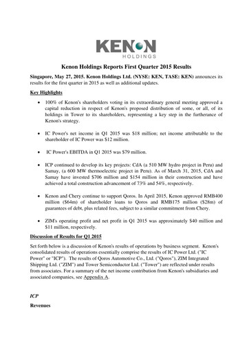 Miniature Kenon Holdings Rapport trimestriel 2015-q1