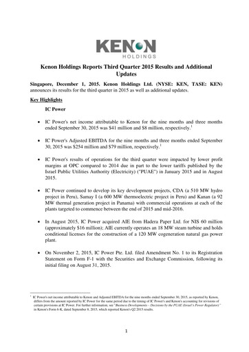 Miniature Kenon Holdings Rapport trimestriel 2015-q3