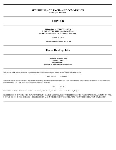 Miniature Kenon Holdings Rapport trimestriel 2018-q2