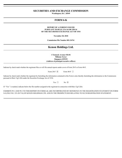 Miniature Kenon Holdings Rapport trimestriel 2018-q3