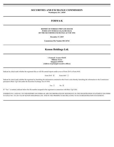 Miniature Kenon Holdings Rapport trimestriel 2019-q3