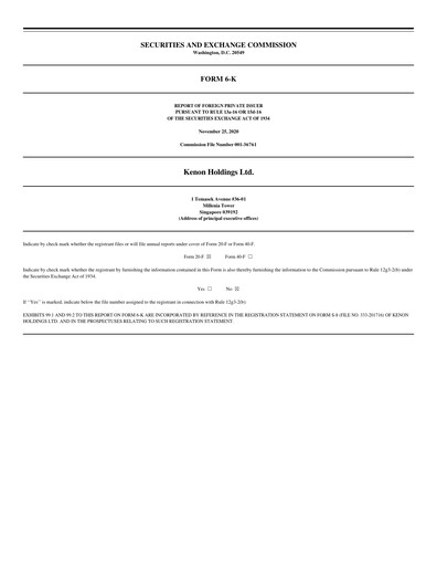 Miniature Kenon Holdings Rapport trimestriel 2020-q3