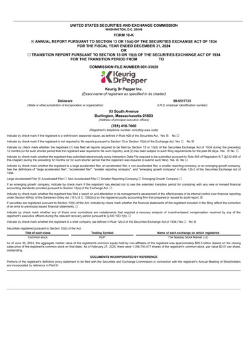 Thumbnail Keurig Dr Pepper Annual Report 2024