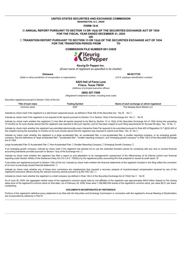 Thumbnail Keurig Dr Pepper Annual Report 2025