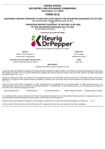 Thumbnail Keurig Dr Pepper Quarterly Report 2018-q3