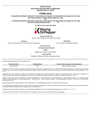 Thumbnail Keurig Dr Pepper Quarterly Report 2020-q1
