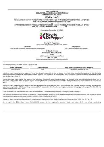 Thumbnail Keurig Dr Pepper Quarterly Report 2022-q1