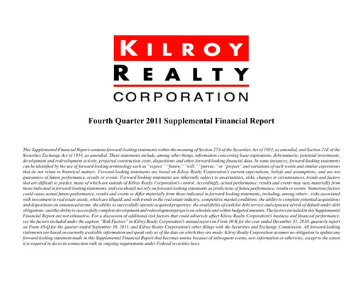 Thumbnail Kilroy Realty Quarterly Report 2011-q4