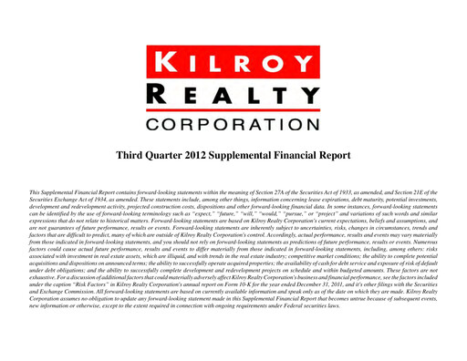 Thumbnail Kilroy Realty Quarterly Report 2012-q3