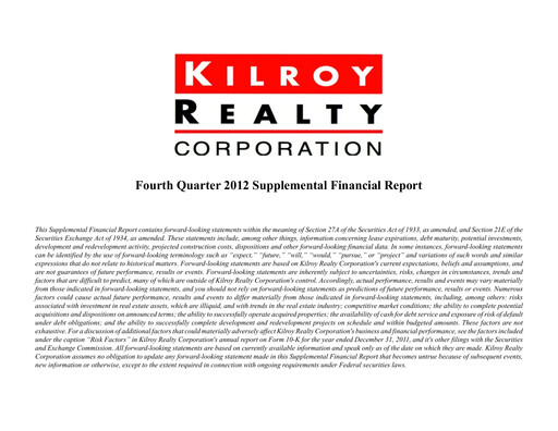 Thumbnail Kilroy Realty Quarterly Report 2012-q4
