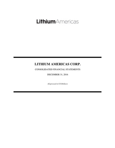 Thumbnail Lithium Americas Financial Statement 2016
