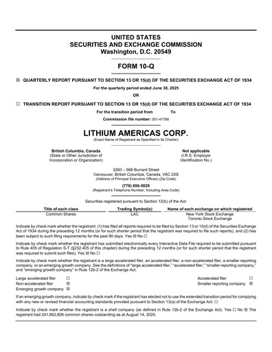 Thumbnail Lithium Americas Quarterly Report 2025-q2