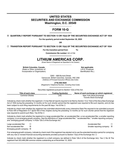 Thumbnail Lithium Americas Quarterly Report 2025-q3