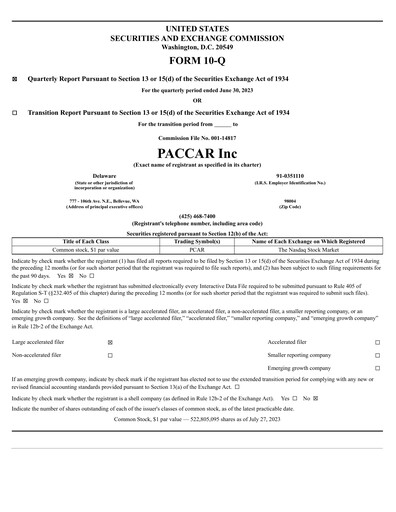 Thumbnail Paccar Quarterly Report 2023-q2