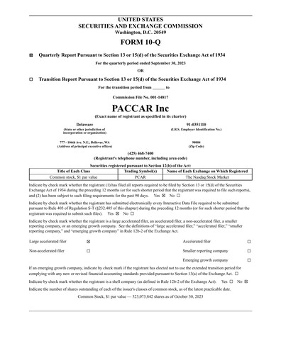 Thumbnail Paccar Quarterly Report 2023-q3