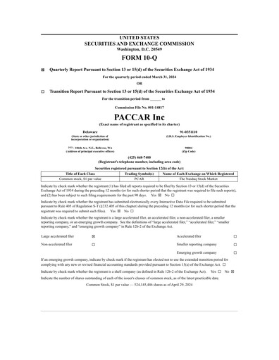 Thumbnail Paccar Quarterly Report 2024-q1