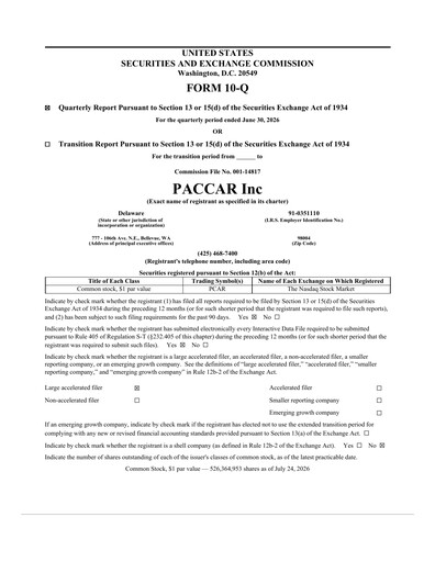 Thumbnail Paccar Quarterly Report 2026-q2