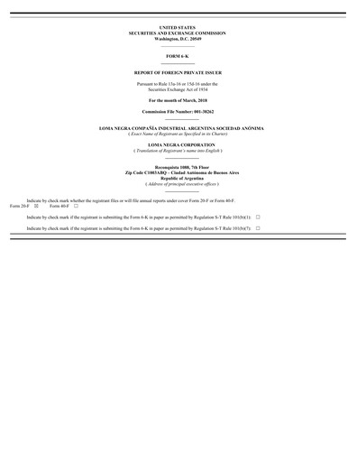 Miniature Loma Negra Bilan financier 2017