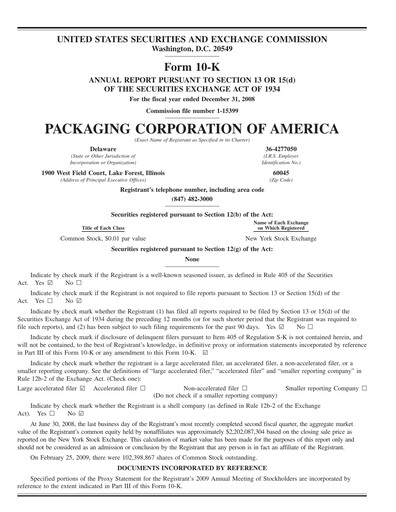 Thumbnail Packaging Corporation of America
 Annual Report 2008