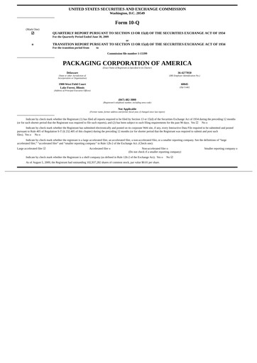 Vorschaubild Packaging Corporation of America
 Quartalsbericht 2009-q2